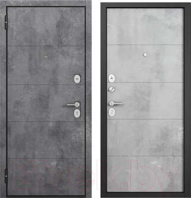 Входная дверь Mastino F3 Family Eco PP черный муар металлик/бетон темный/бетон серый (86x205, левая)