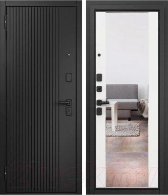 Входная дверь Mastino T1 Trust Eco PP черный муар металлик/черный матовый/белый софт (86x205, левая)