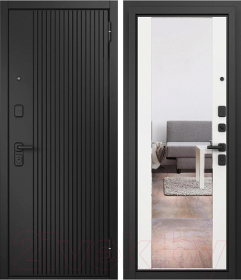 Входная дверь Mastino T1 Trust Eco PP черный муар металлик/черный матовый/белый софт (86x205, правая)