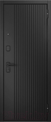 Входная дверь Mastino T1 Trust Eco PP черный муар металлик/черный матовый/белый софт (86x205, правая)