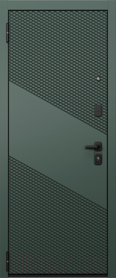 Входная дверь Mastino T4 Trust Eco PP черный муар металлик/авокадо/эмаль белоснежный (86x205, левая)