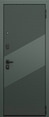 Входная дверь Mastino T4 Trust Eco PP черный муар металлик/авокадо/эмаль белоснежный (96x205, правая)