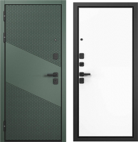 Входная дверь Mastino T4 Trust Eco PP черный муар металлик/авокадо/эмаль белоснежный (96x205, левая) - 