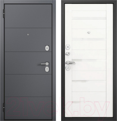 Входная дверь Mastino F2 Family Eco PP черный муар металлик/оскуро/белый ларче (86x205, левая)