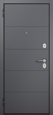 Входная дверь Mastino F2 Family Eco PP черный муар металлик/оскуро/белый ларче (86x205, левая)