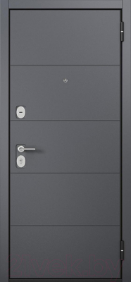 Входная дверь Mastino F2 Family Eco PP черный муар металлик/оскуро/белый ларче (86x205, правая)