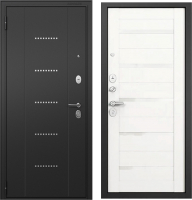 Входная дверь Mastino T3 Trust Eco MP черный муар металлик/черный муар/белый ларче (86x205, левая) - 