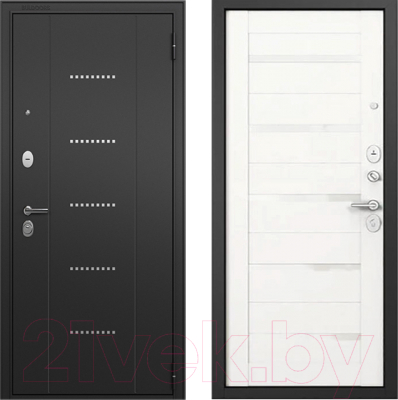 Входная дверь Mastino T3 Trust Eco MP черный муар металлик/черный муар/белый ларче (96x205, правая)