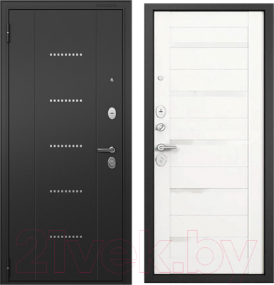 Входная дверь Mastino T3 Trust Eco MP черный муар металлик/черный муар/белый ларче (96x205, левая)