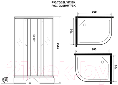 Душевая кабина Niagara Promo P90/70/26L/MT/BK 90x70x195