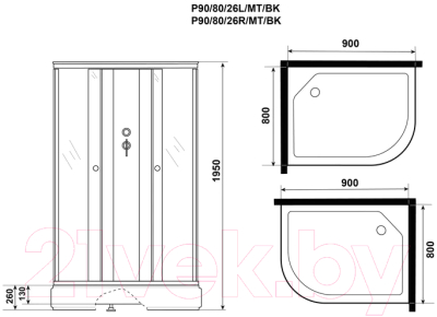 Душевая кабина Niagara Promo P90/80/26R/MT/BK 90x80x195