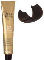 Крем-краска для волос Fanola Oro Puro Безаммиачная с кератином частицами золота тон 4.0 (100мл, каштан) - 