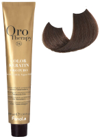 Крем-краска для волос Fanola Oro Puro Безаммиачная с кератином частицами золота тон 4.14 (100мл, кофе) - 