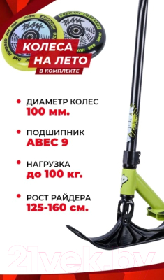Самокат-снегокат Plank Hop P21-HOP100G+SKI (зеленый)