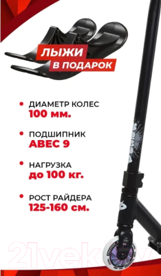 Самокат-снегокат Plank Hop P21-HOP100BK+SKI (черный)