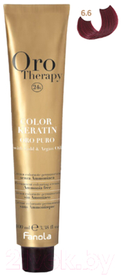Крем-краска для волос Fanola Oro Puro Безаммиачная с кератином частицами золота тон 6.6 (100мл, темный блонд красный)