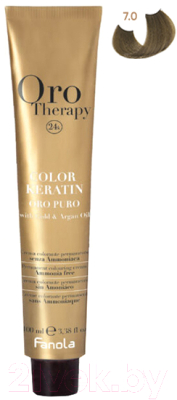Крем-краска для волос Fanola Oro Puro Безаммиачная с кератином частицами золота тон 7.0 (100мл, блонд)