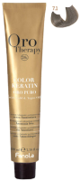 Крем-краска для волос Fanola Oro Puro Безаммиачная с кератином частицами золота тон 7.1 (100мл, блонд пепельный) - 