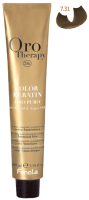 Крем-краска для волос Fanola Oro Puro Безаммиачная с кератином частицами золота тон 7.31 (100мл, блонд песочный) - 