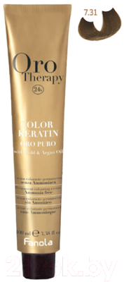 Крем-краска для волос Fanola Oro Puro Безаммиачная с кератином частицами золота тон 7.31 (100мл, блонд песочный)
