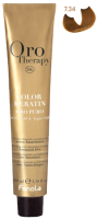 Крем-краска для волос Fanola Oro Puro Безаммиачная с кератином частицами золота тон 7.34 (100мл, блонд золотисто-медный) - 