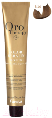 Крем-краска для волос Fanola Oro Puro Безаммиачная с кератином частицами золота тон 8.14 (100мл, какао)