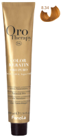 Крем-краска для волос Fanola Oro Puro Безаммиачная с кератином частицами золота тон 8.34 (100мл, светлый блонд золотисто-медный) - 
