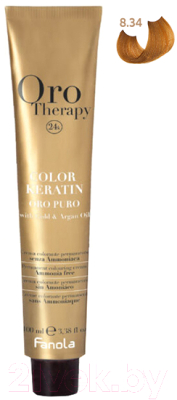 Крем-краска для волос Fanola Oro Puro Безаммиачная с кератином частицами золота тон 8.34 (100мл, светлый блонд золотисто-медный)