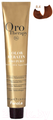 Крем-краска для волос Fanola Oro Puro Безаммиачная с кератином частицами золота тон 8.4 (100мл, светлый блонд медный)