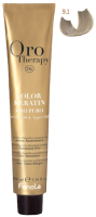 Крем-краска для волос Fanola Oro Puro Безаммиачная с кератином частицами золота тон 9.1 (100мл, очень светлый блонд пепельный) - 