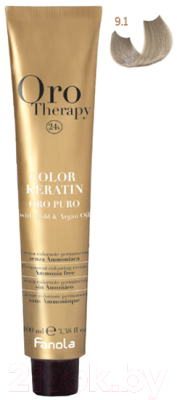 Крем-краска для волос Fanola Oro Puro Безаммиачная с кератином частицами золота тон 9.1 (100мл, очень светлый блонд пепельный)