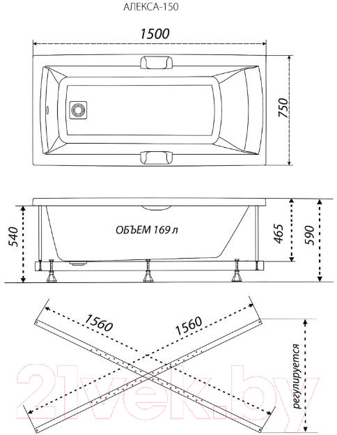 Ванна акриловая Triton Алекса 150x75