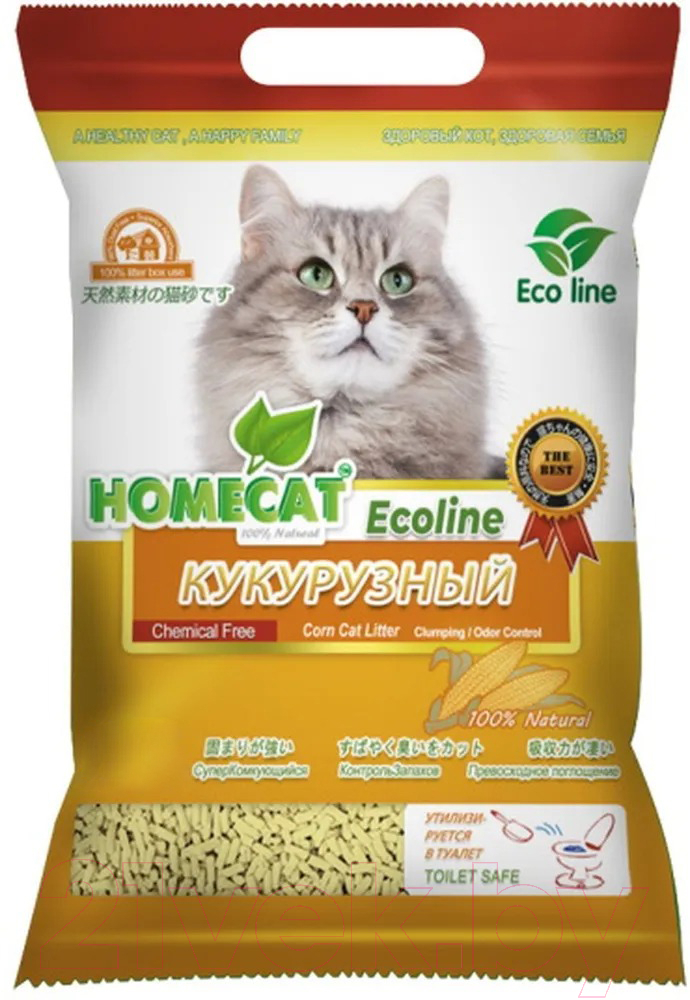 Наполнитель для туалета Homecat Ecoline Кукурузный Комкующийся / 63016 (6л/3кг)