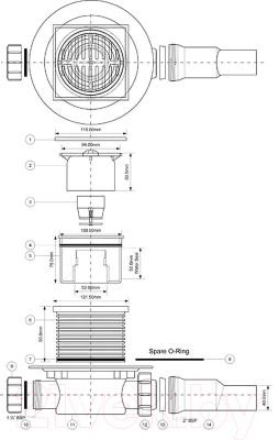 Трап для душа McAlpine HCFG3 (с решеткой)