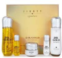 Набор косметики для лица Jigott Signature 24K Gold Тонер+Эмульсия+Крем (150мл+50мл+150мл+30мл+50мл) - 