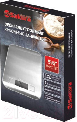 Изображение товара Кухонные весы Sakura SA-6060SG (нержавеющая сталь/серый)