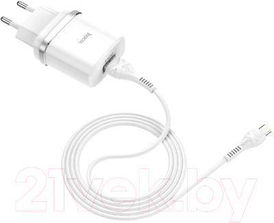 Зарядное устройство сетевое Hoco C12Q + кабель microBM (белый)