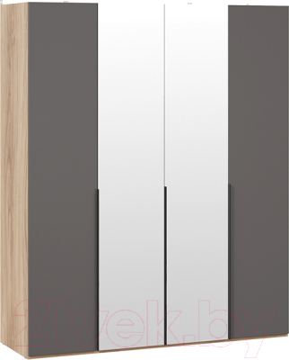 Шкаф ТриЯ Порто СМ-393.07.108 с 2 глухими и 2 зеркальными дверями (яблоня беллуно/графит софт)