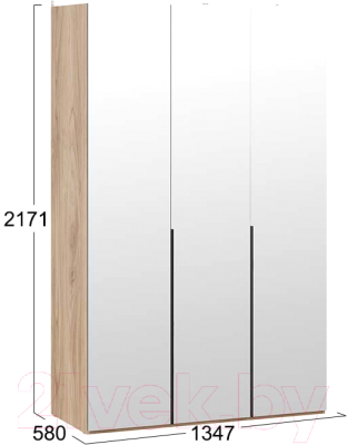Шкаф ТриЯ Порто СМ-393.07.111 с 3 зеркальными дверями (яблоня беллуно/графит)
