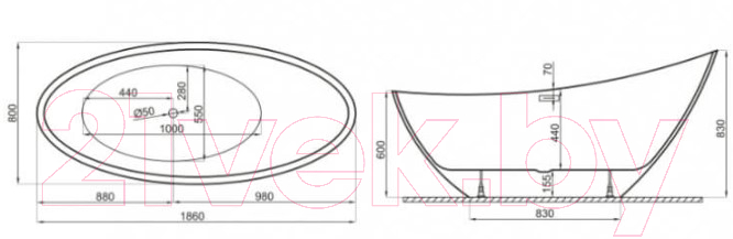 Ванна акриловая Polimat Zoe 180x80 / 00256