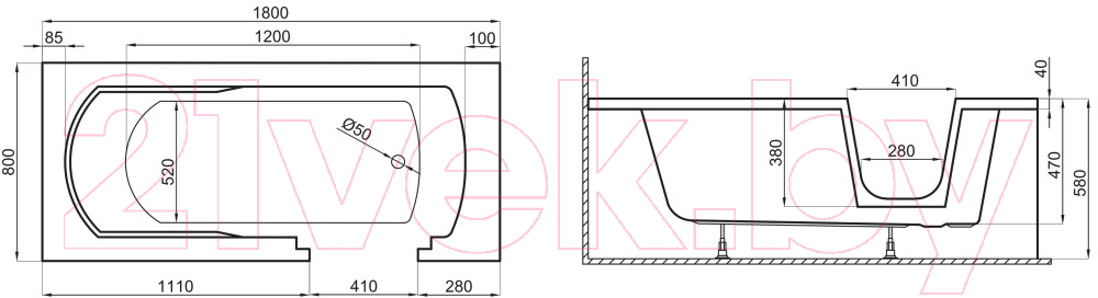 Ванна акриловая Polimat Avo 180x80 / 00014