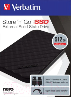 Внешний жесткий диск Verbatim Store ‘n’ Go USB 3.2 Gen1 512GB / 53250