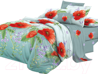 Комплект постельного белья Luxsonia Яркие маки Евро / Эф220 (70x70)