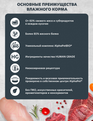 Влажный корм для кошек AlphaPet Superpremium с говядиной и малиной в соусе / 211010 (80г)