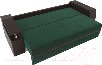 Диван Лига Диванов Ричмонд / 114973 (велюр зеленый/экокожа коричневый/подушки велюр зеленый)