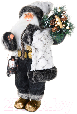 Фигура под елку Maxitoys Дед Мороз в белой шубке с фонариком и хворостом / MT-150323-1-30