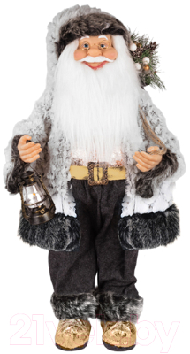 Фигура под елку Maxitoys Дед Мороз в белой шубке с фонариком и хворостом / MT-150323-1-45