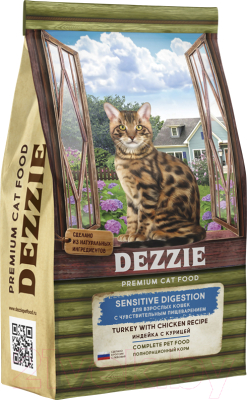 Сухой корм для кошек Dezzie Sensitive Digestion Cat индейка с курицей / 5659123 (10кг)