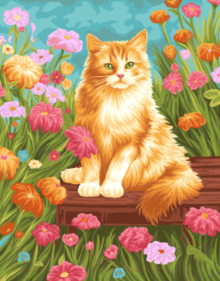 Картина по номерам Wizardi Кот в цветах / W024R