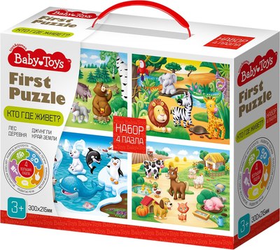 

Развивающая игра, First Puzzle 4 в 1. Кто где живет / 04362